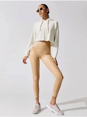 Carbon38 Nude Metallic High-Waist Faux-Leather Leggings size s